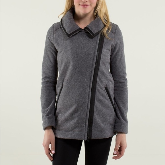 Lululemon Fleece Moto Jacket Black/Ambient Grey/Black Size 4 Full Zip - Picture 8 of 10